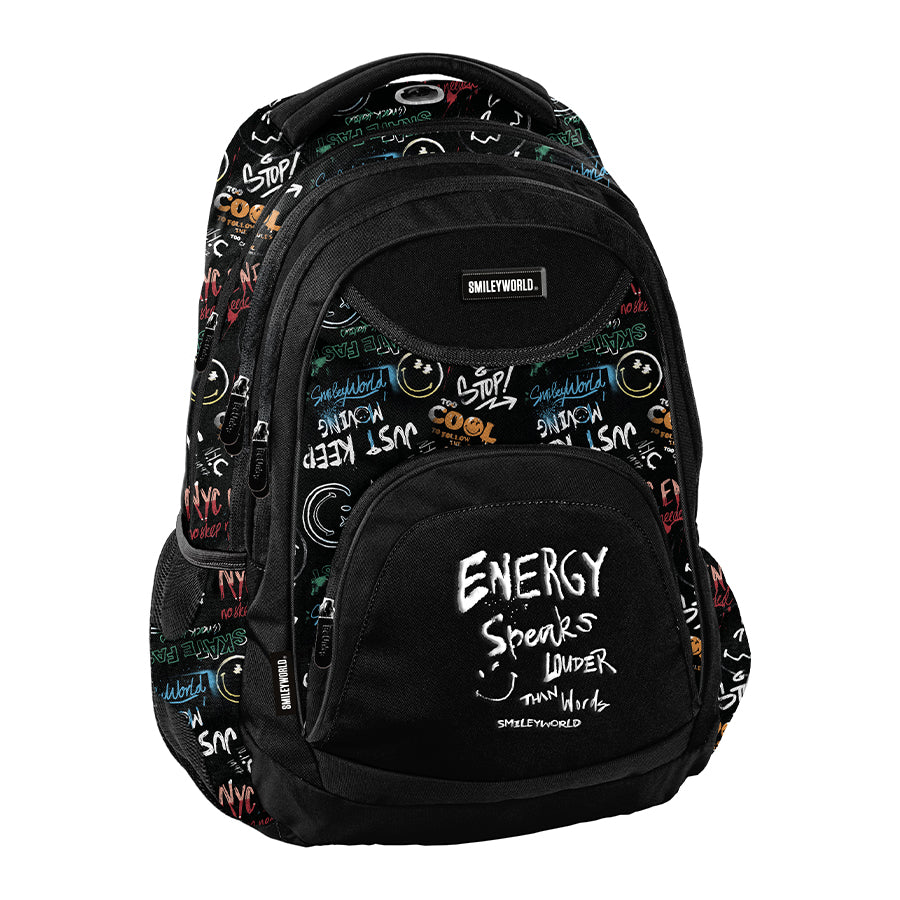 SCHOOL BACKPACK Smiley BLACK BeUniq