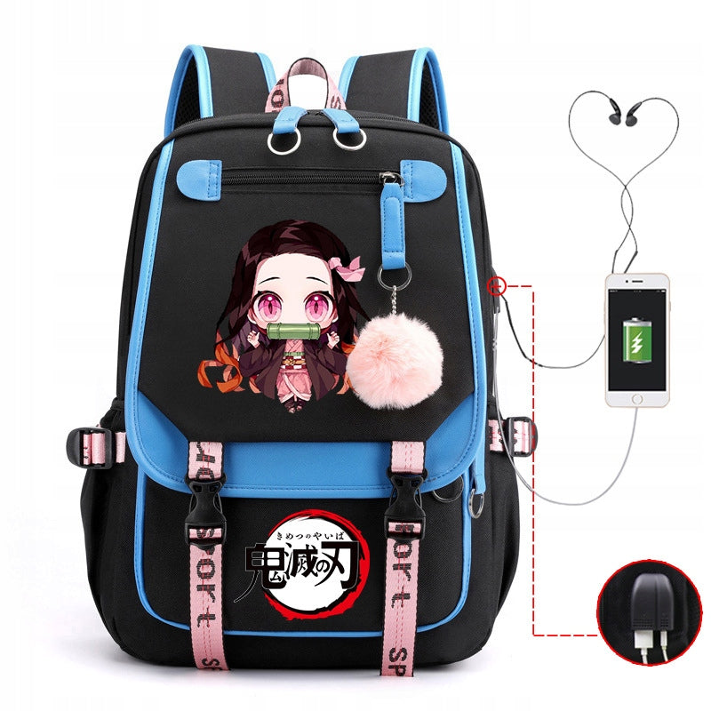 SCHOOL BACKPACK TORNISTER Demon Slayer USB PATTERNS A4 LARGE high quality Packaging status original