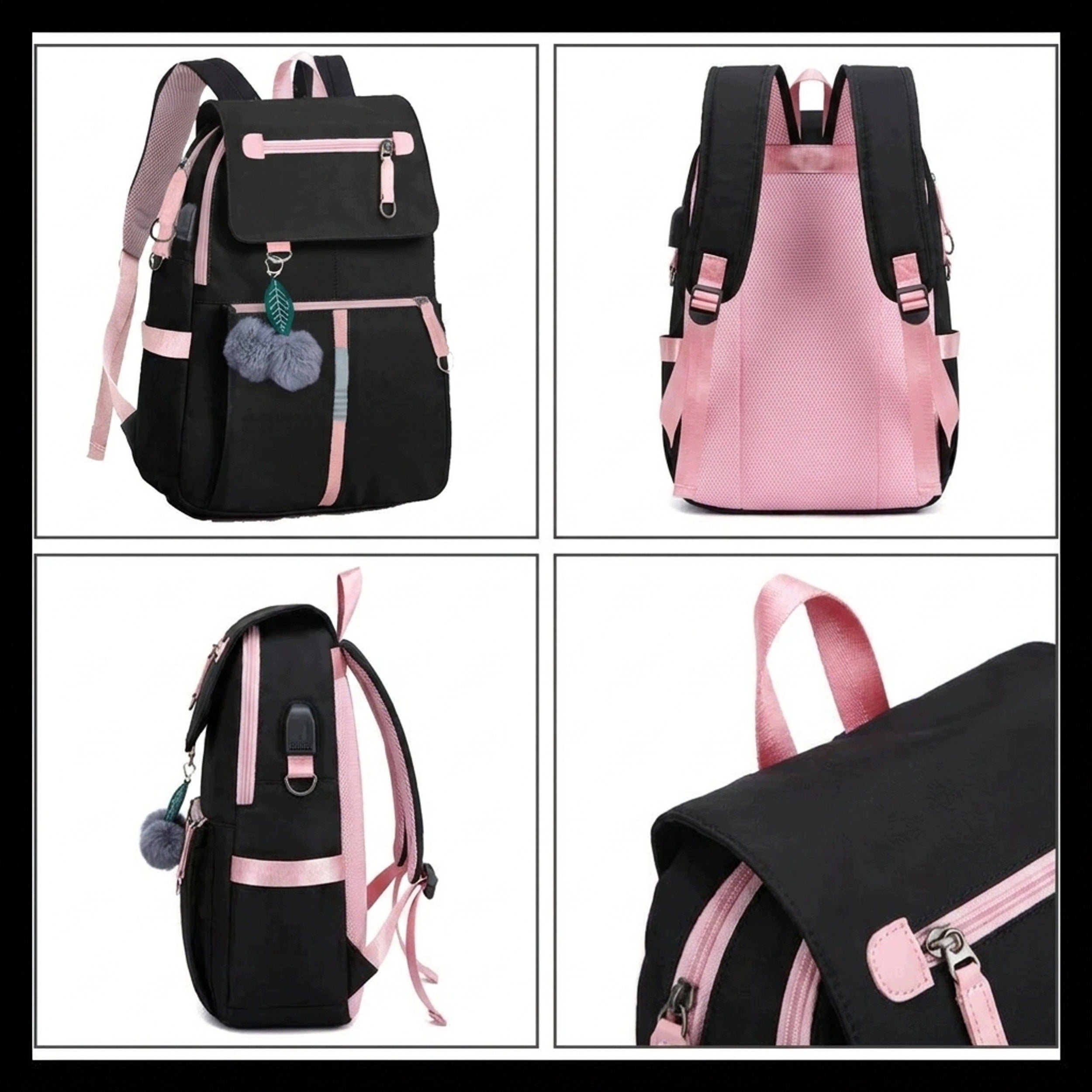 SCHOOL BACKPACK XL USB SATCHEL YOUTH PADLOCK SET BLACK ROOMY Brand no brand