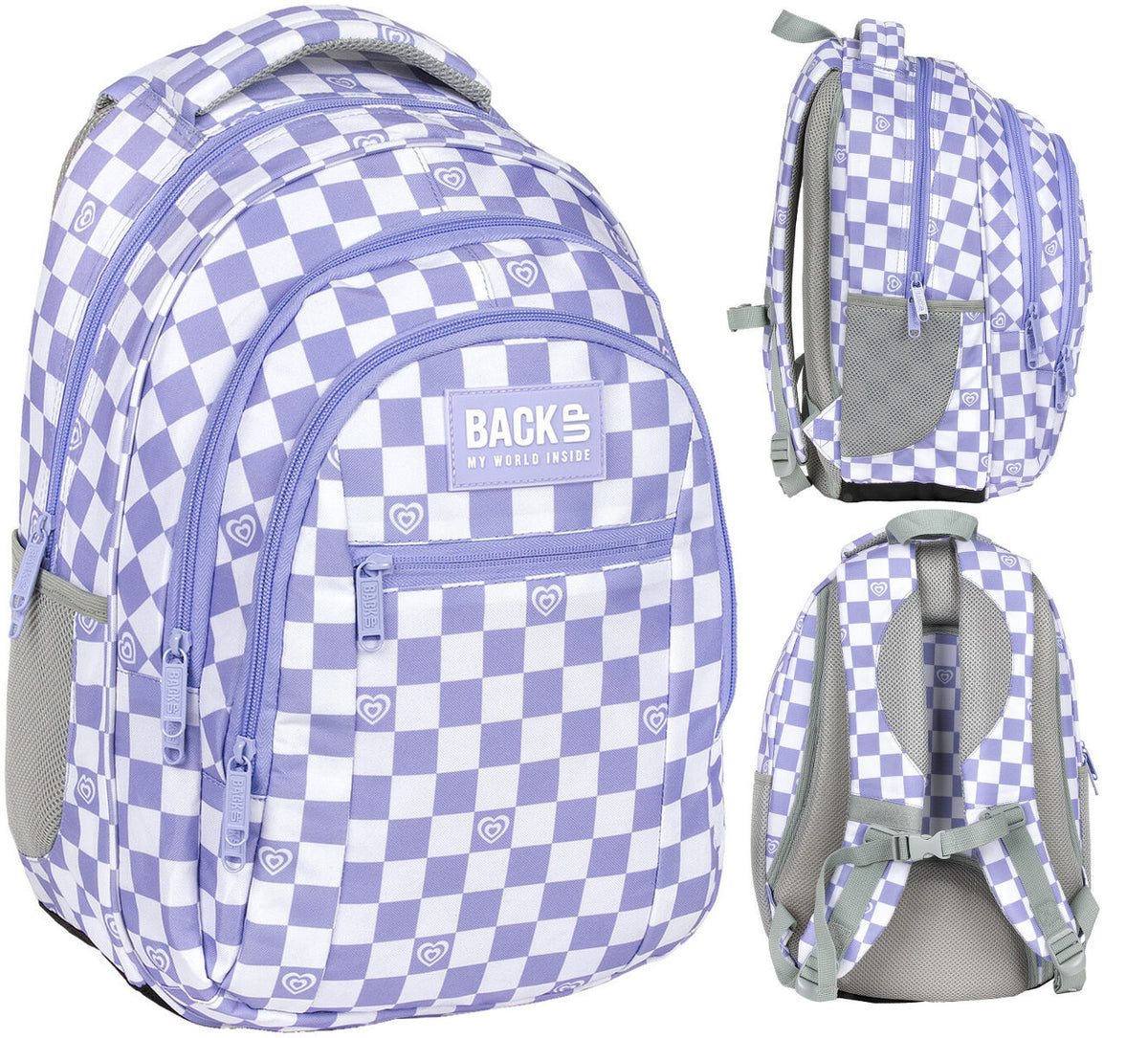 SCHOOL BACKPACK YOUTH BACKUP 26L CHESSBOARD WHITE - PURPLE