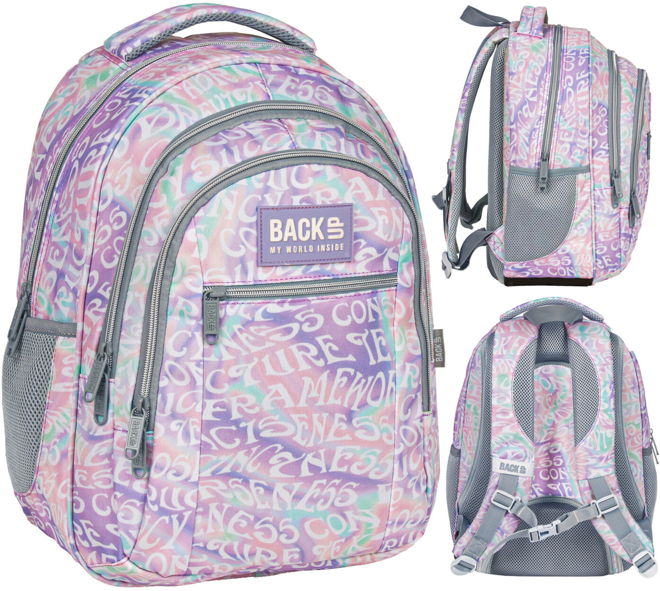 SCHOOL BACKPACK YOUTH BACKUP 26L O18 CREAM PASTEL INSCRIPTIONS