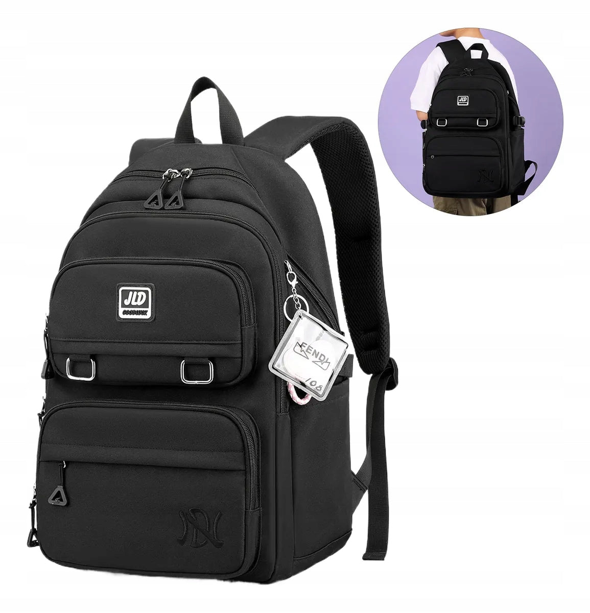 SCHOOL BACKPACK YOUTH BLACK FASHIONABLE MULTI-CHAMBER WATERPROOF LARGE 30L Packaging status original