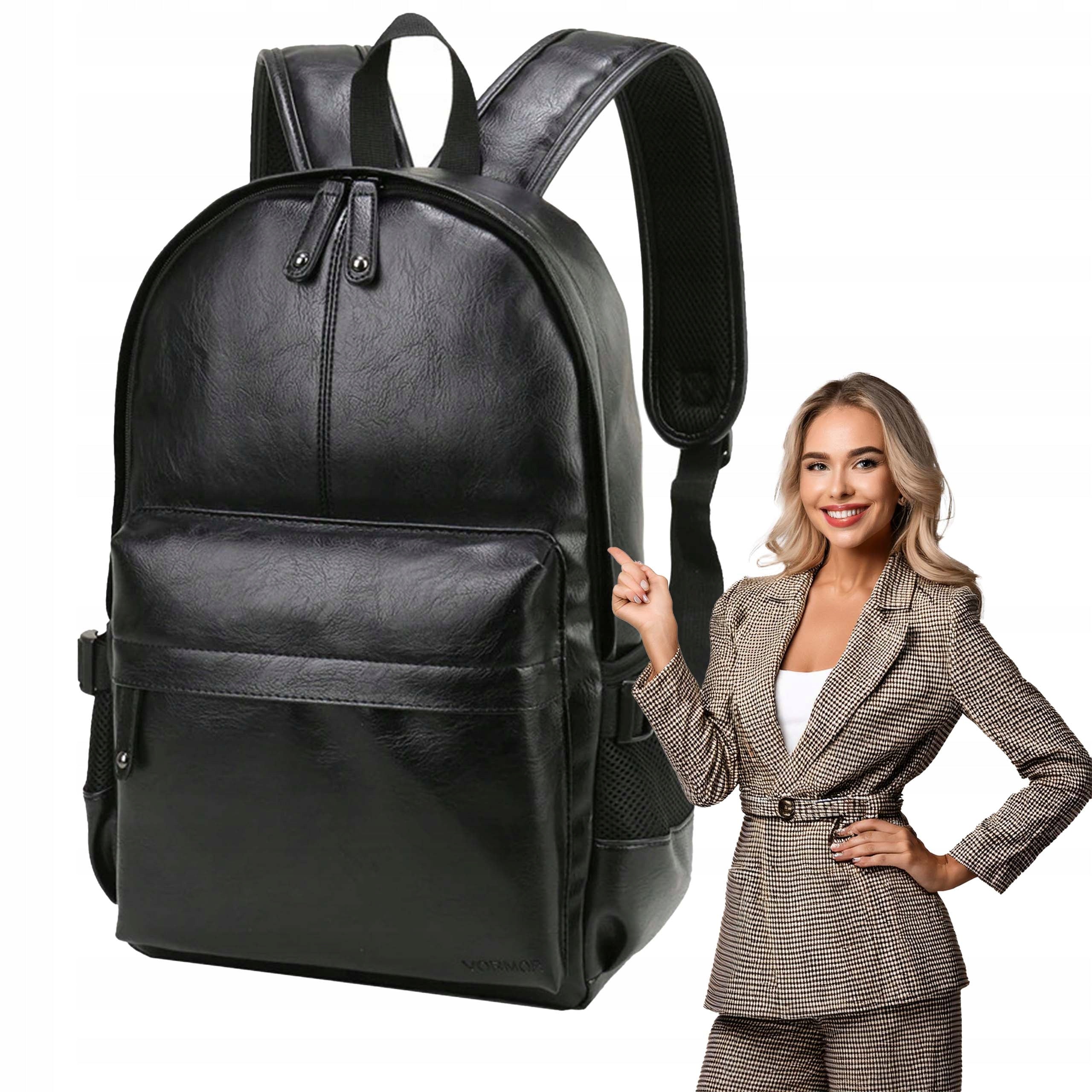 SCHOOL BACKPACK YOUTH BLACK UNISEX CLASSIC LEATHER ECO LEATHER Brand Imiti