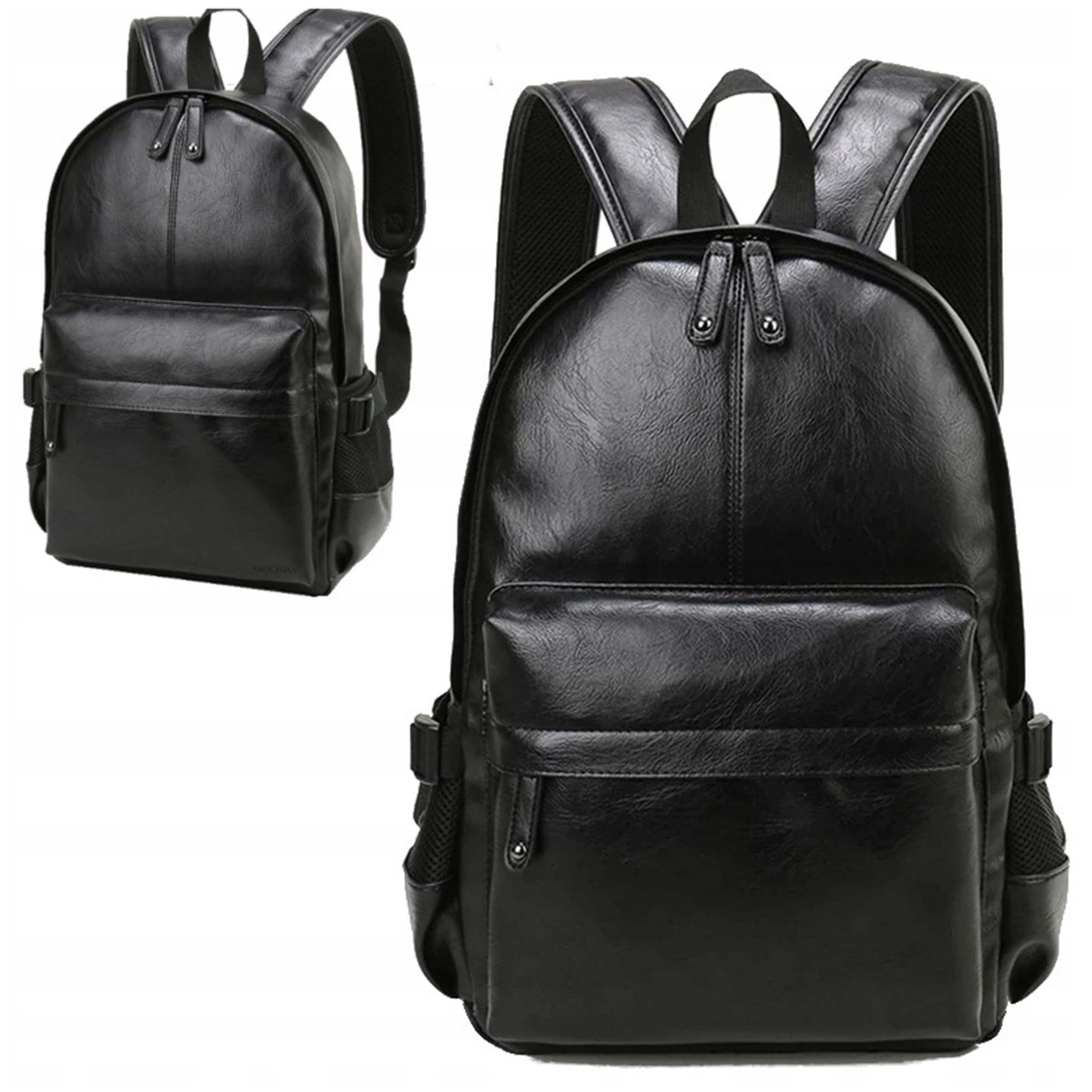 SCHOOL BACKPACK YOUTH BLACK UNISEX CLASSIC LEATHER ECO LEATHER