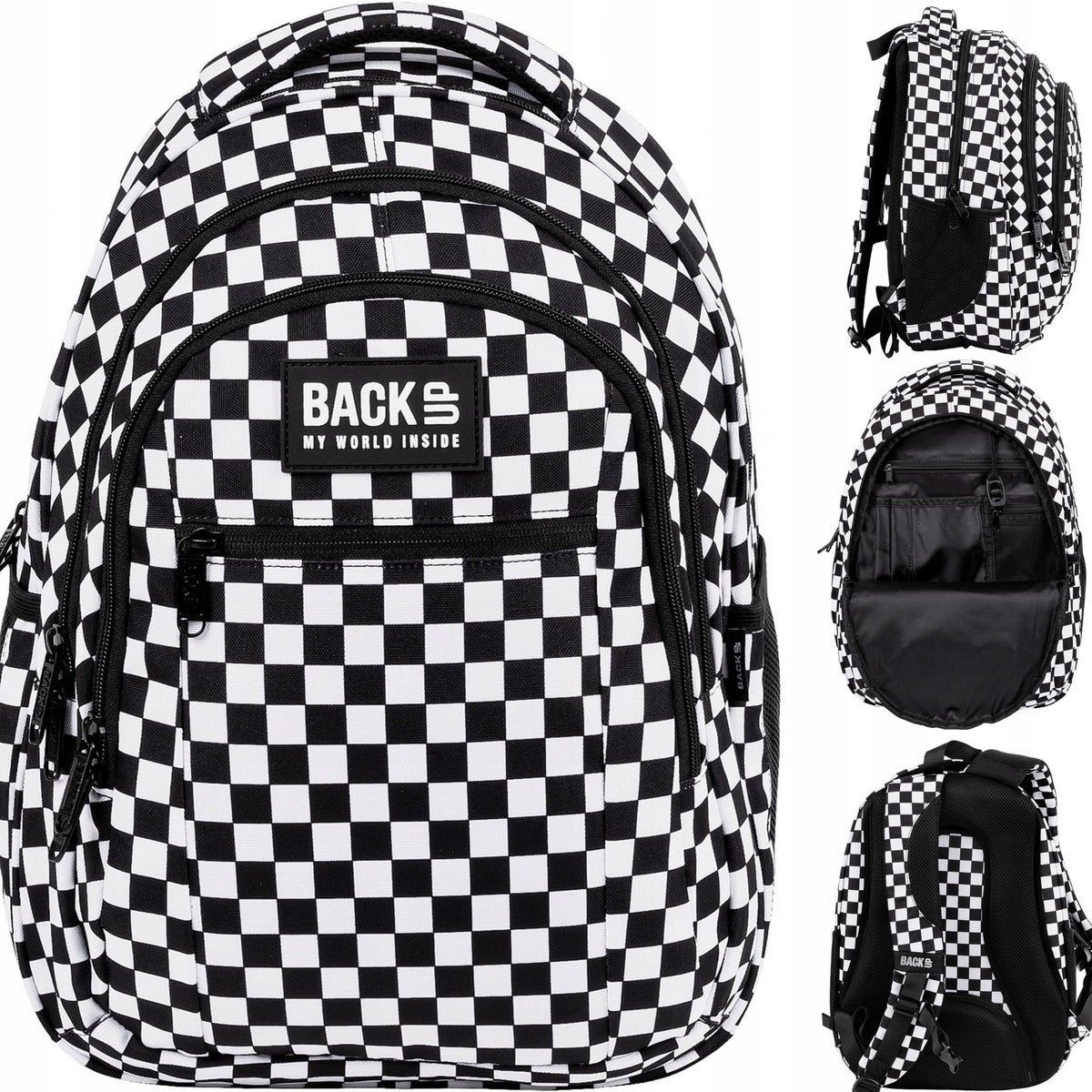 SCHOOL BACKPACK YOUTH CHESSBOARD GRILLE WHITE - BLACK O94 BACKUP 26L