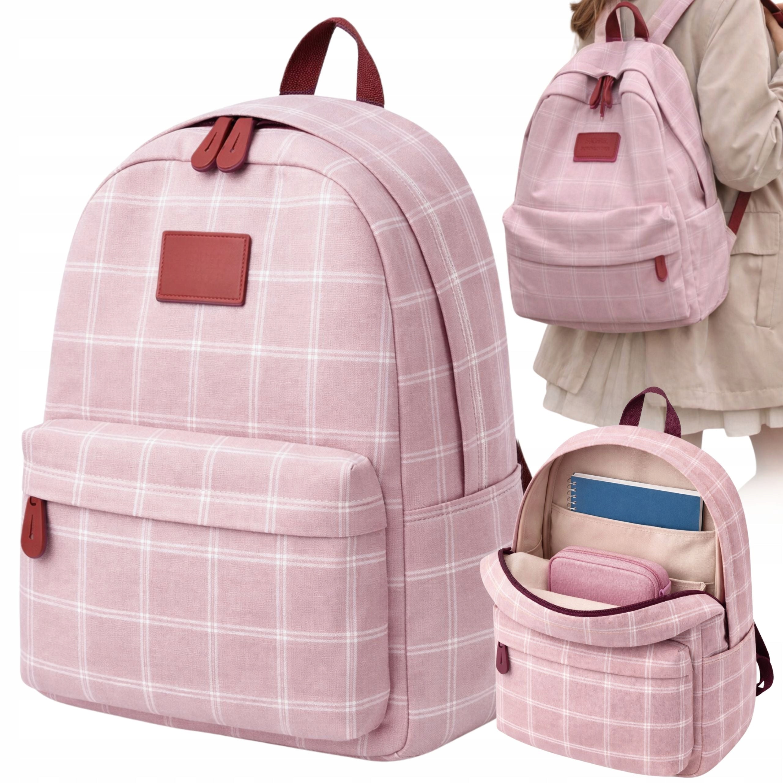 SCHOOL BACKPACK YOUTH CITY TO SCHOOL PINK CHECKERED LIGHT ROOMY