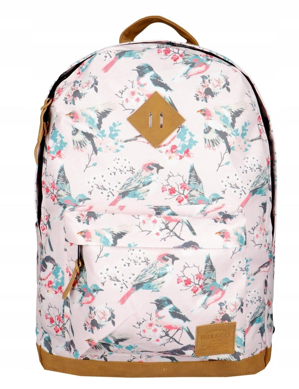 SCHOOL BACKPACK YOUTH PINK PAUL & CO VINTAGE PATTERN BIRDS Manufacturer code 0009-0165