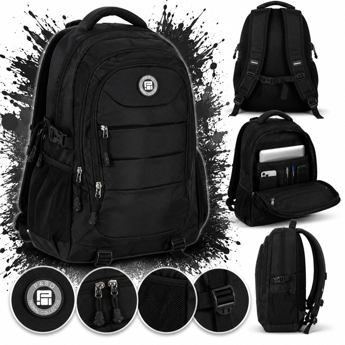 SCHOOL BACKPACK YOUTH SATCHEL BLACK FOR BOY GIRL LARGE