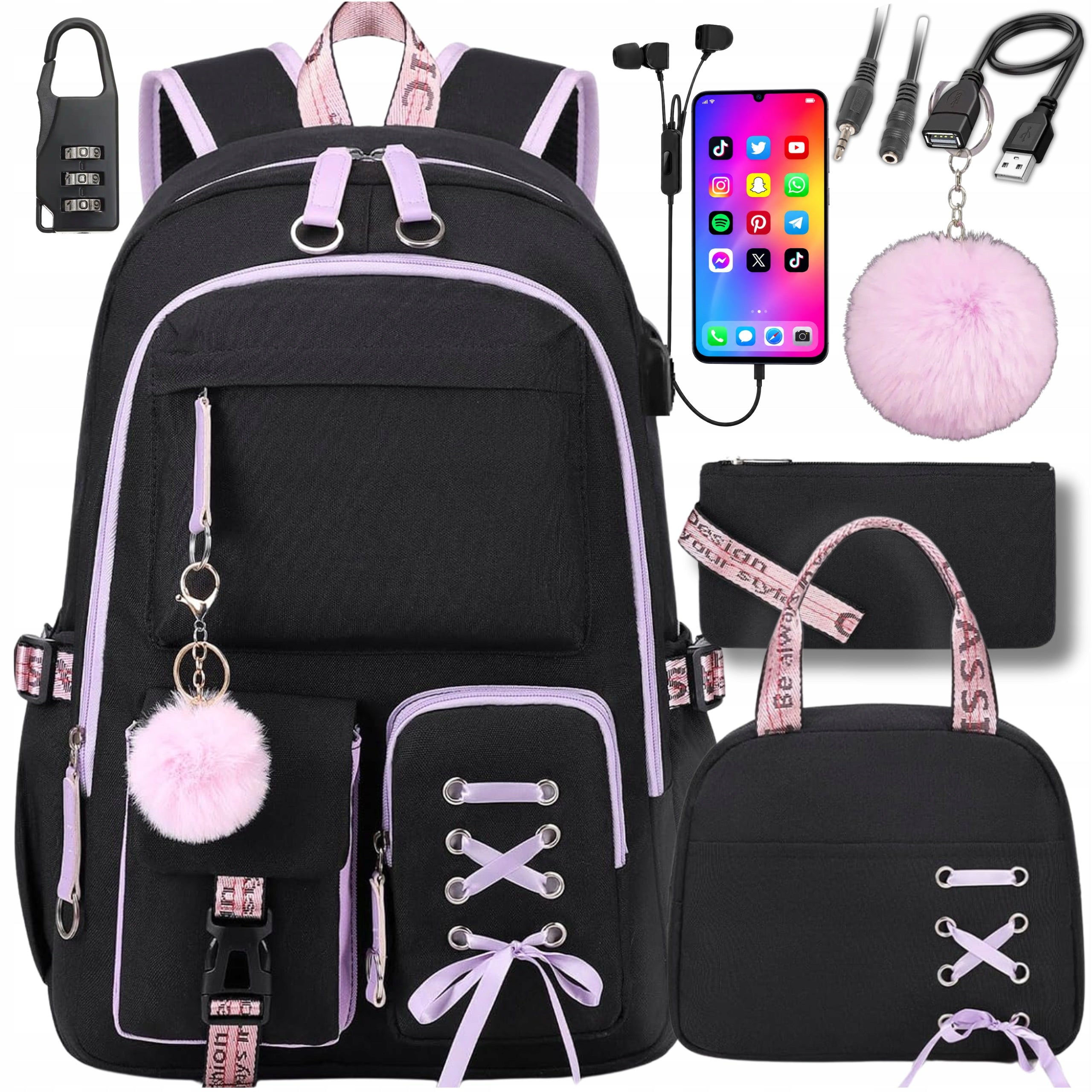 SCHOOL BACKPACK YOUTH SATCHEL PENCIL CASE LUNCHBOX BREAKFAST S SET