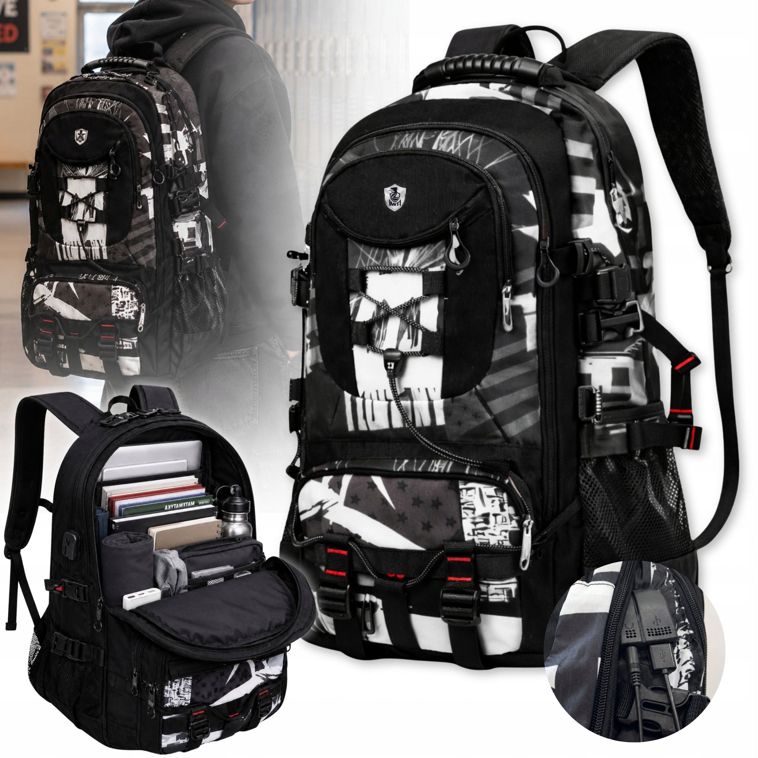 SCHOOL BACKPACK YOUTH URBAN WATERPROOF ROOMY BLACK 40L