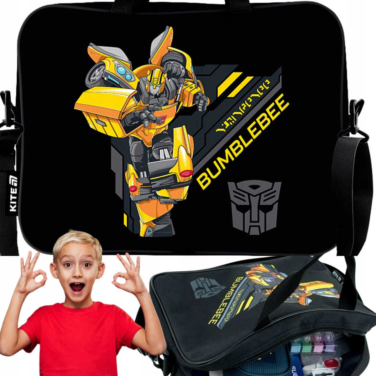 SCHOOL BAG A4+ TRANSFORMERS KITE WITH PLASTIC STRAP 34X27X7 CM BLACK