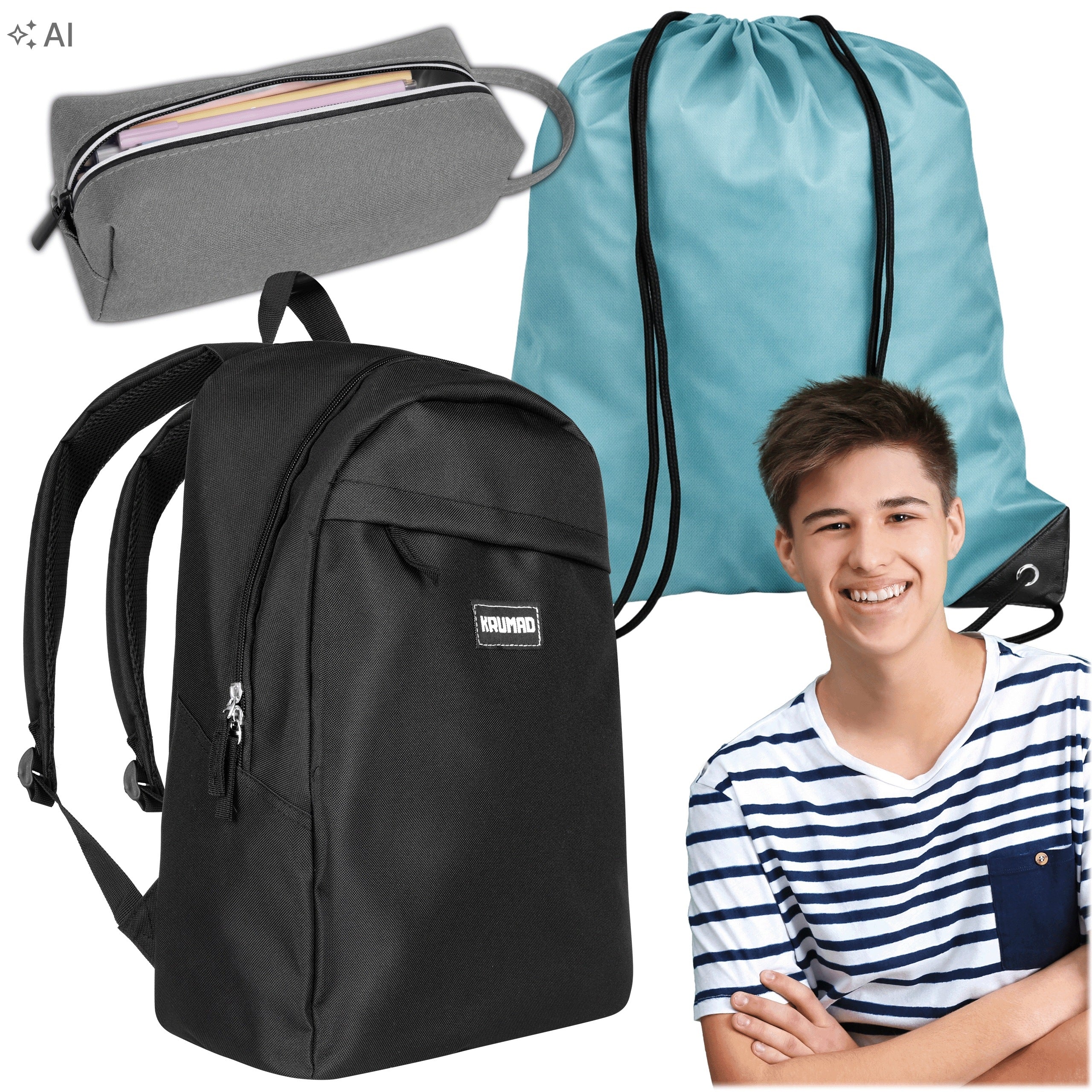 SCHOOL SET BACKPACK PENCIL CASE SCHOOL BAG FOR BOY FOR SCHOOL DARK
