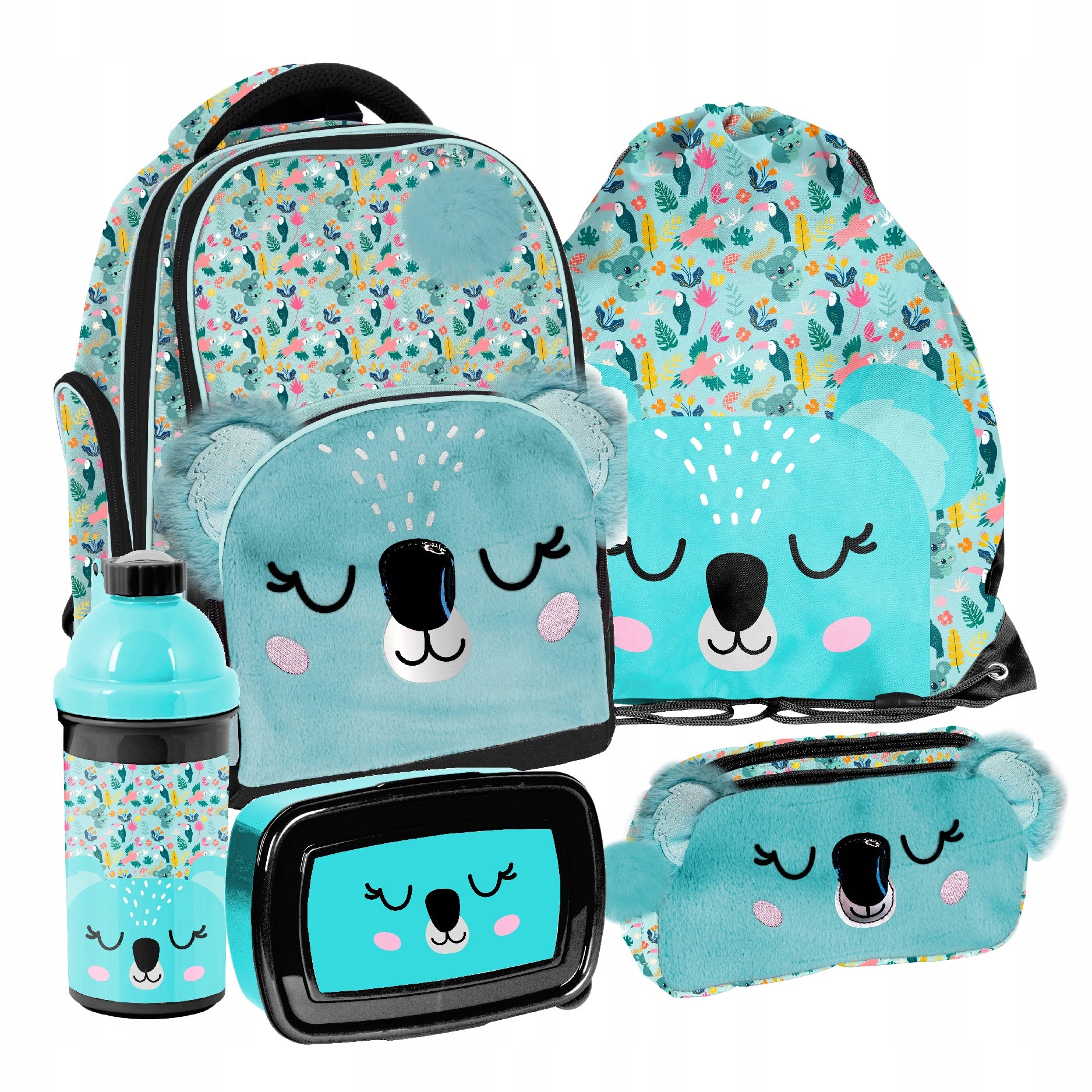 SCHOOL SET PASO KOALA BACKPACK PLUSH PENCIL CASE BAG WATER BOTTLE BREAKFAST