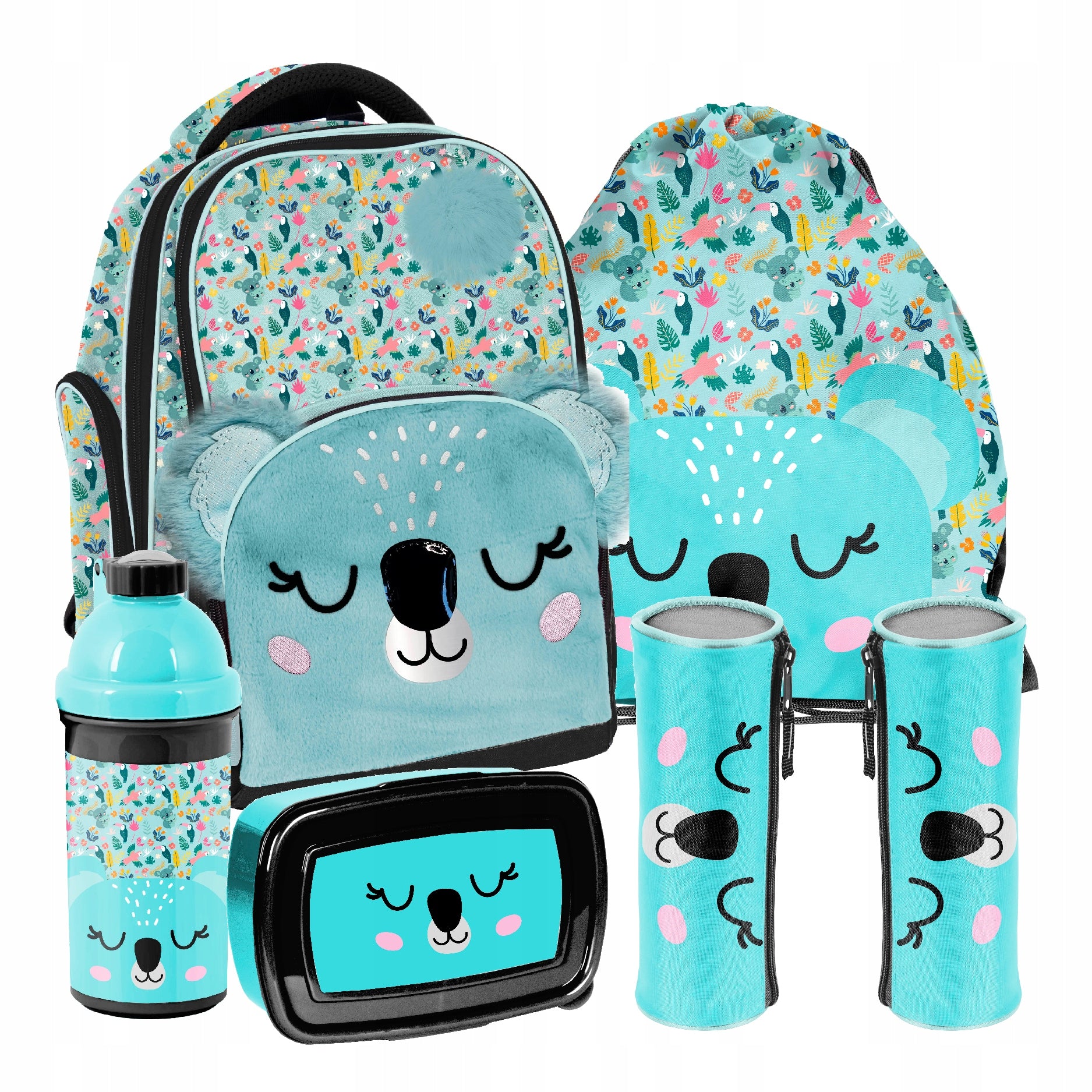 SCHOOL SET PASO KOALA BACKPACK PLUSH PENCIL CASE BAG WATER BOTTLE BREAKFAST