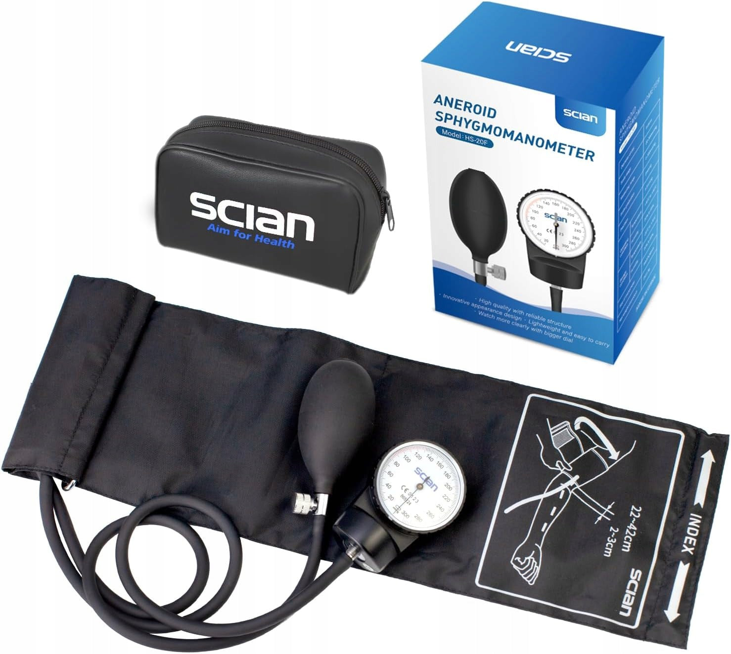 SCIAN Aneroid Handheld Blood Pressure Monitor with Cuff 25-40 cm Case Brand Scian