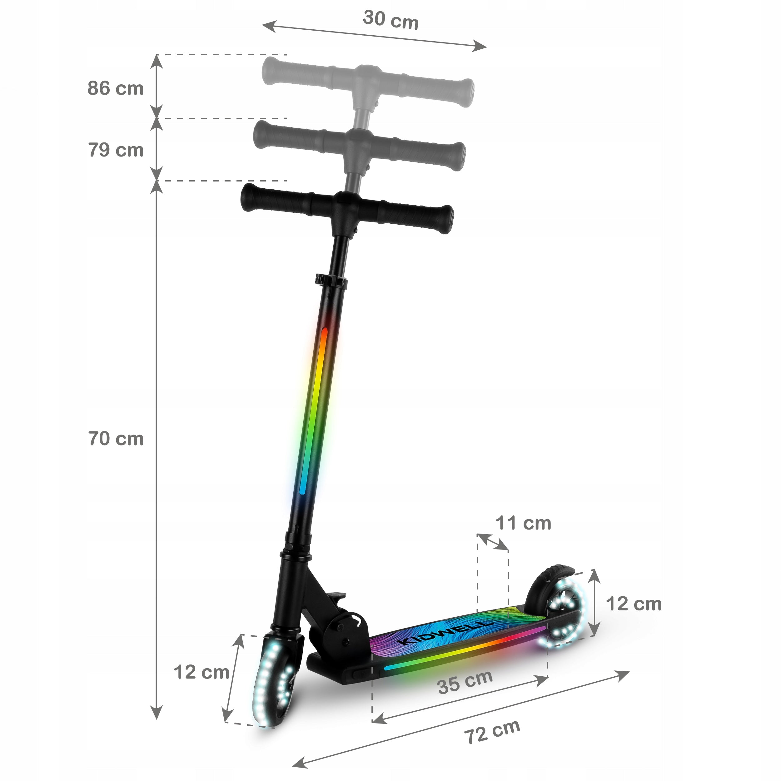 SCOOTER ILLUMINATED PLATFORM AND STEERING WHEEL LED 120mm KIDWELL MIDO Color black