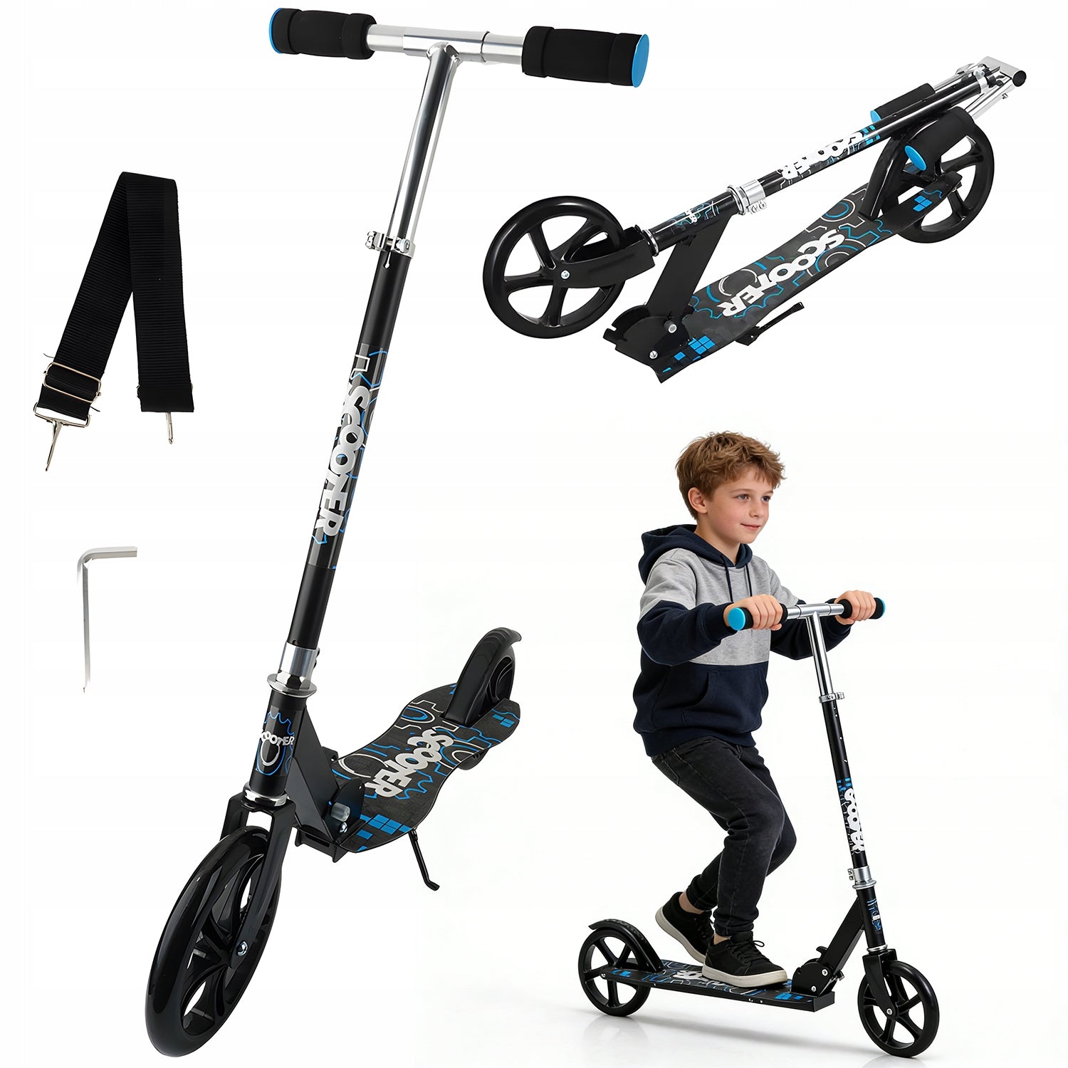 SCOOTER LARGE FOLDING URBAN DESIGN ADJUSTABLE HEIGHT 80KG