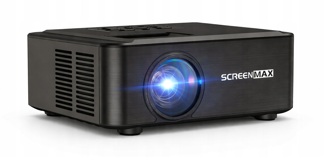 SCREENMAX Projector 1080p WiFi 6 Bluetooth HDMI 250" zoom 50% black