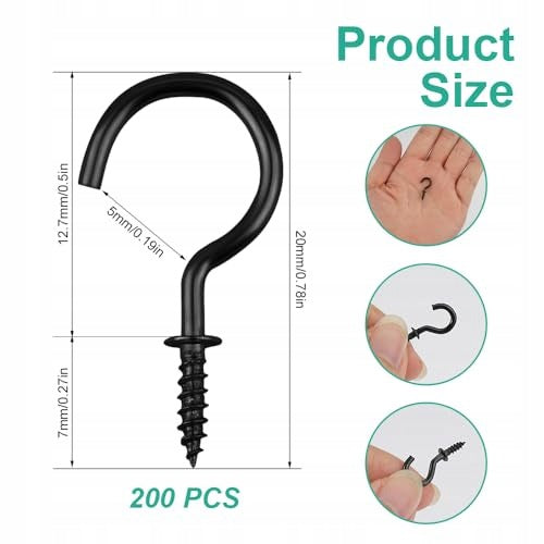 SCREW HOOKS 200PCS METAL BLACK FOR WOOD WALL JEWELRY Manufacturer code SWC5908807013290