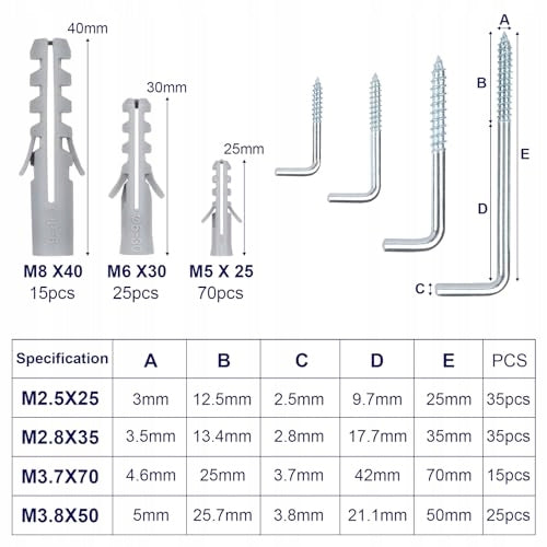 SCREW HOOKS L GALVANIZED 220 PCS 4 SIZES FOR WORKSHOP HOUSE Manufacturer code Bez marki