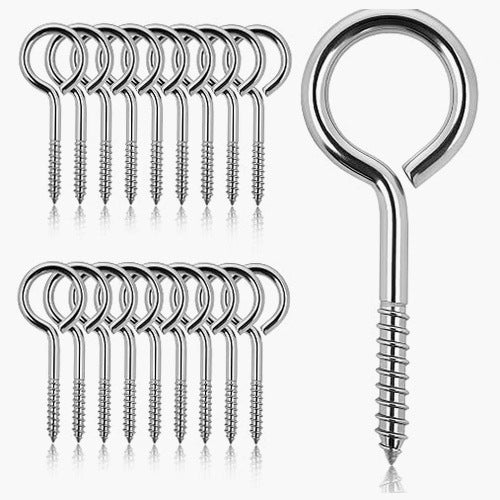 SCREW-IN EYE HOOKS 65 MM STAINLESS STEEL SET OF 18