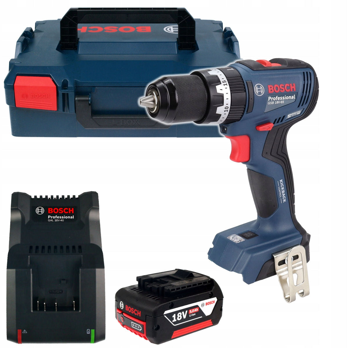 SCREWDRIVER WITH IMPACT 65Nm GSB 18V-65 BOSCH 1x5,0Ah L-BOXX BRUSHLESS