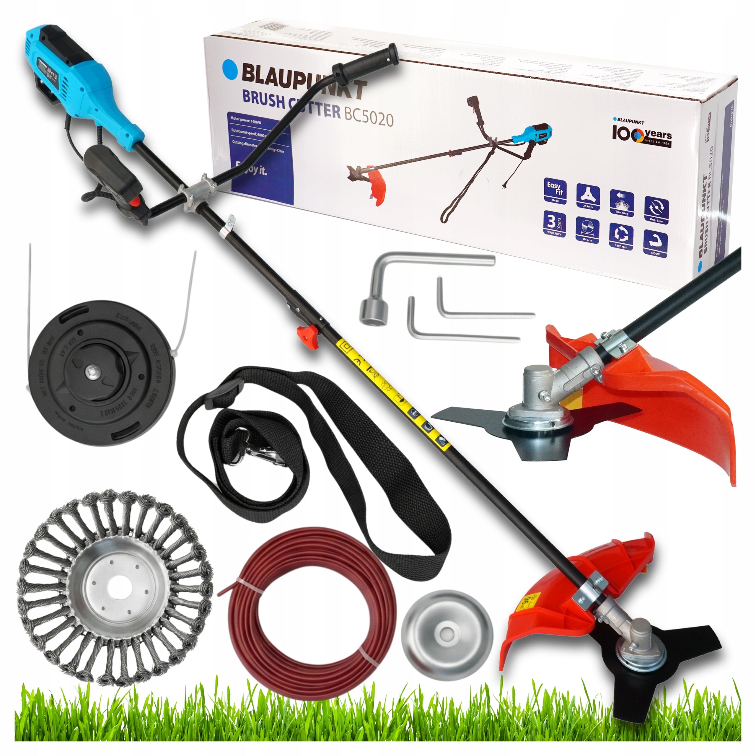SCYTHE Electric TRIMMER Blaupunkt 1400W Set Fishing Line Disc Brush