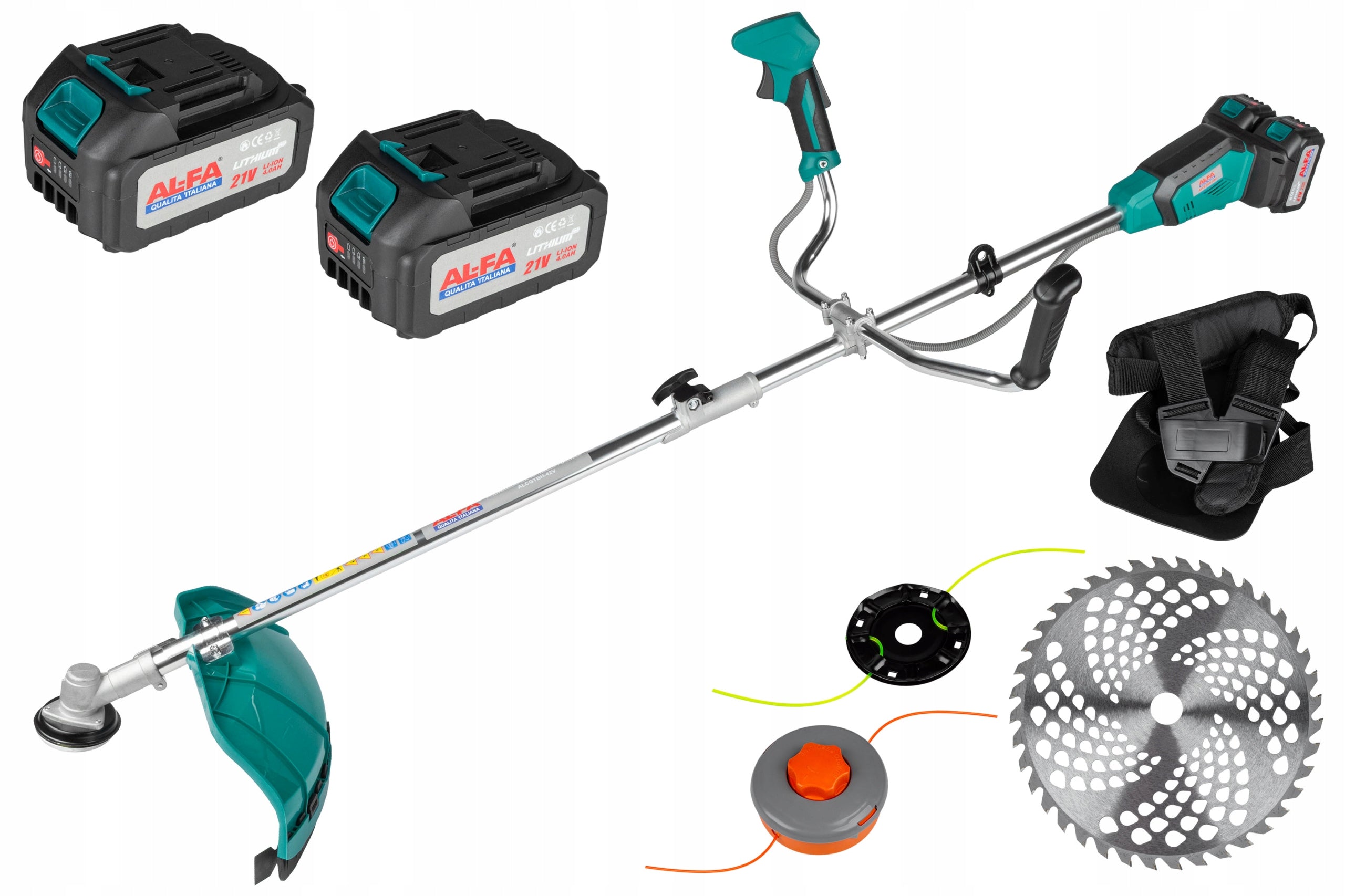 SCYTHE trimmer CORDLESS disc fishing line suspenders 2 BATTERIES BRUSH CUTTER Brand Euro Craft
