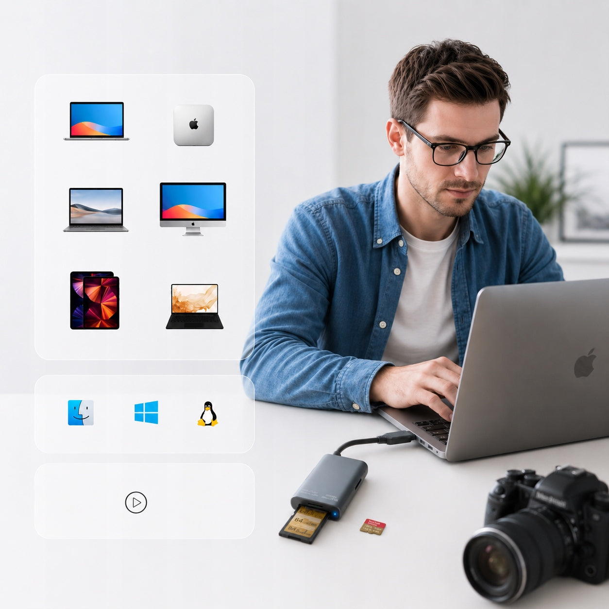 SD MicroSD Memory Card Reader USB 3.0 USB-C Aluminum Sounix Packaging status original
