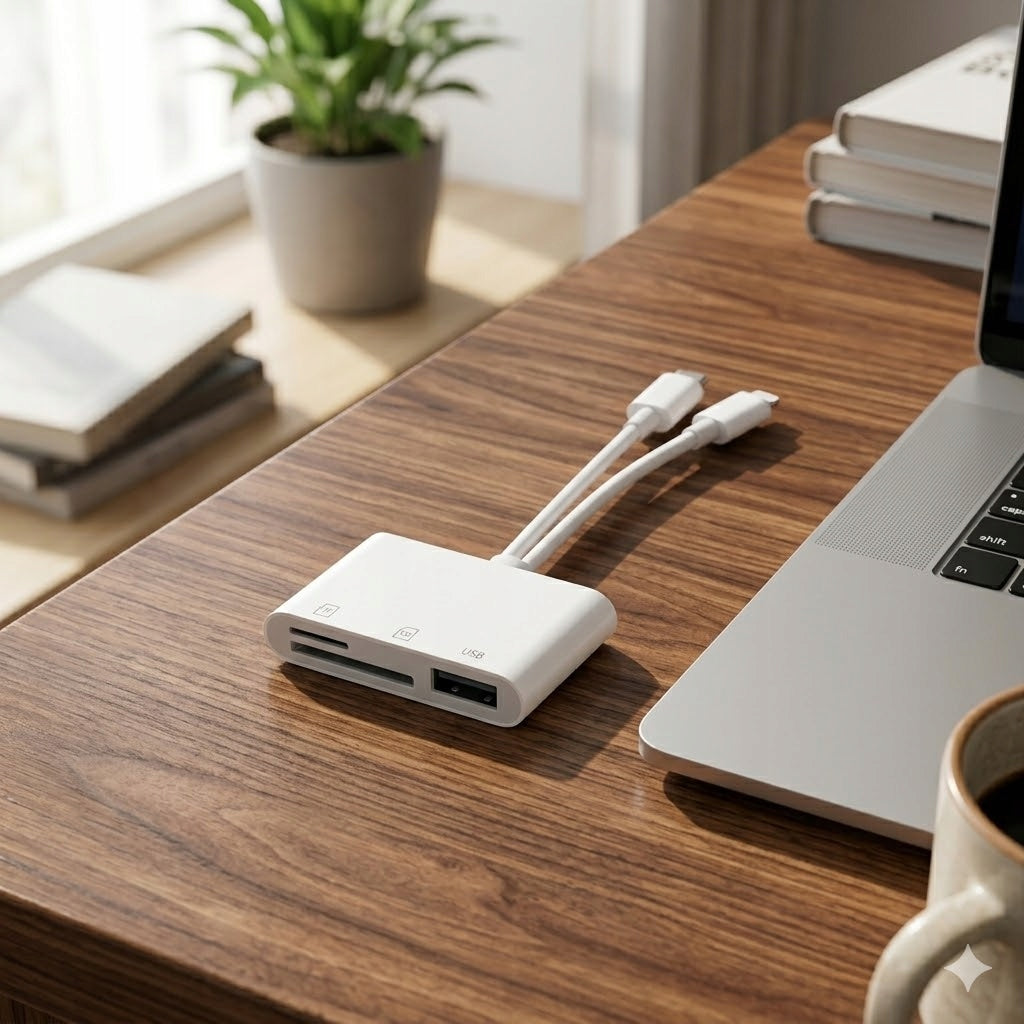 SD TF MEMORY CARD READER, HUB ADAPTER WITH USB PORT AND USB-C CABLE Packaging status original