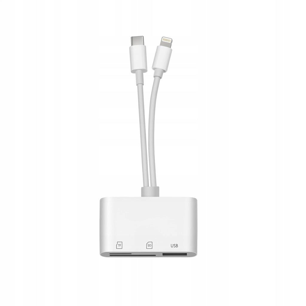 SD TF MEMORY CARD READER, HUB ADAPTER WITH USB PORT AND USB-C CABLE