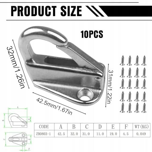 SEA FENDER HOOKS STEEL SET OF 10 WITH SCREWS FOR BOAT Manufacturer code SWC5908151371992
