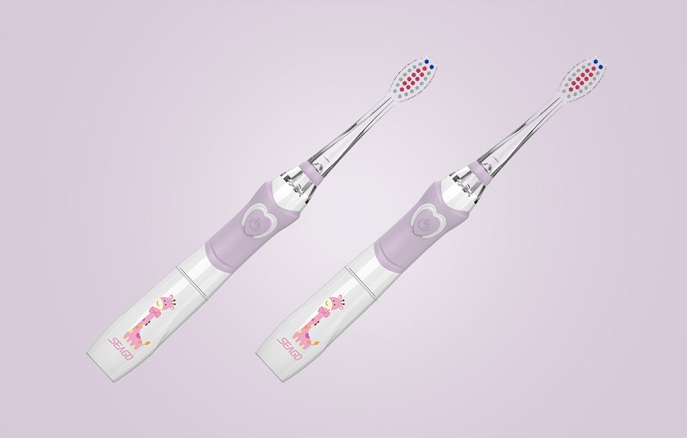 SEAGO PINK SONIC TOOTHBRUSH FOR CHILDREN TIMER LED 3 TIPS Brand Seago