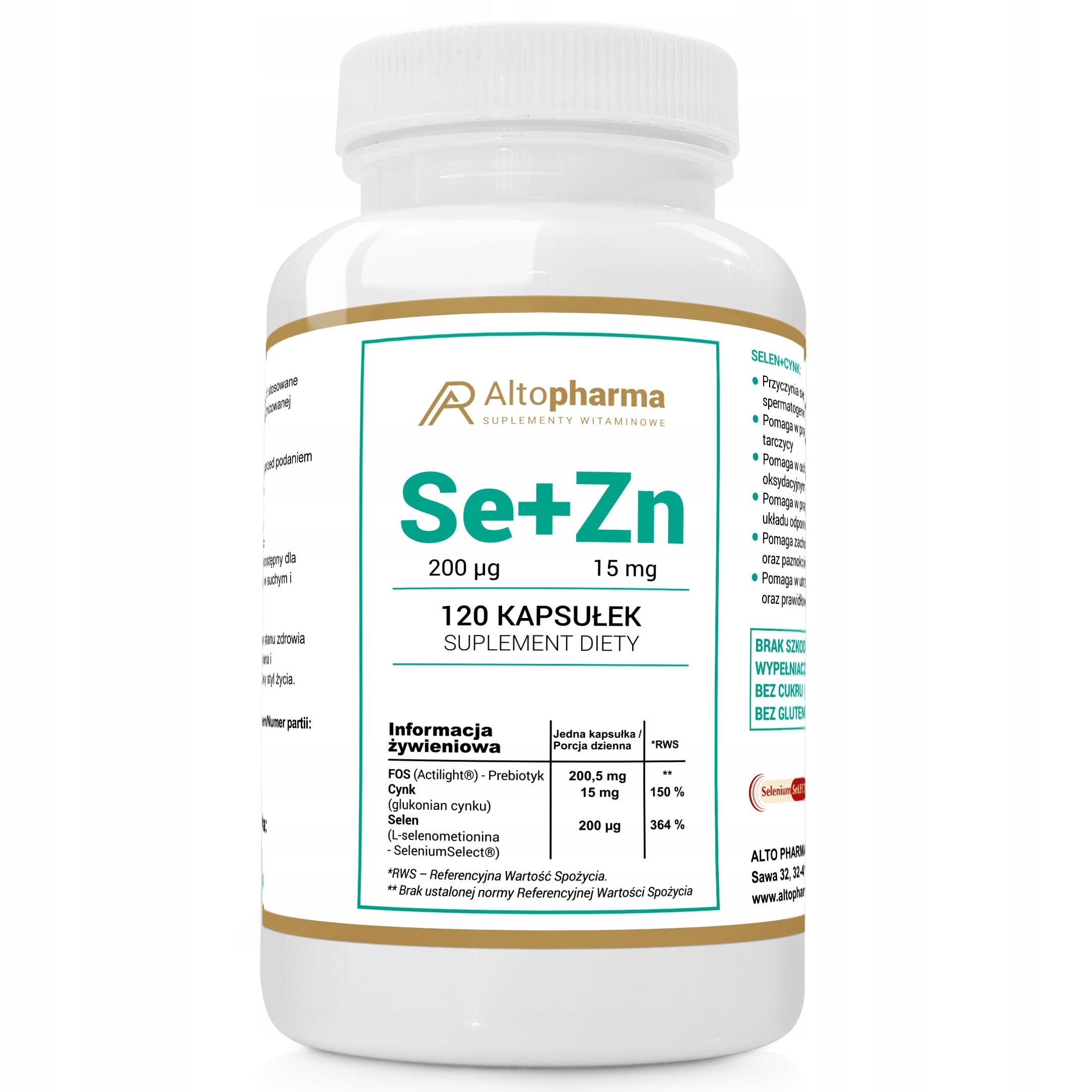SELENIUM 200 µg + ZINC 15mg + Prebiotic Resistance Thyroid Hair Skin 120 kap