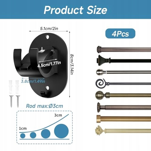 SELF ADHESIVE CURTAIN ROD HOLDERS ADJUSTABLE WITHOUT DRILLING 8 PCS STEEL Manufacturer code Bez marki