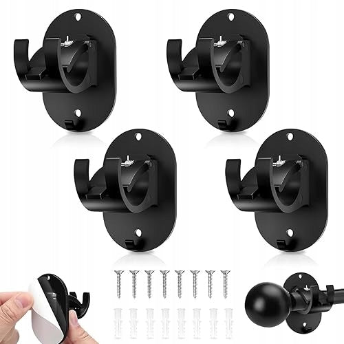 SELF ADHESIVE CURTAIN ROD HOLDERS ADJUSTABLE WITHOUT DRILLING 8 PCS STEEL