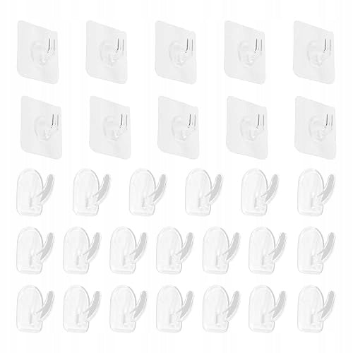SELF ADHESIVE HOOKS CLEAR ACRYLIC FOR BATHROOM 30 PCS.