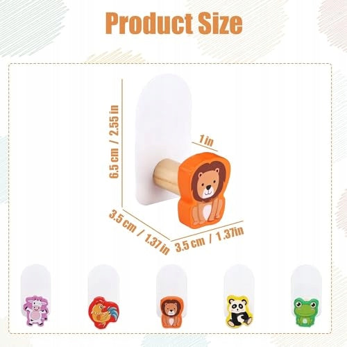 SELF-ADHESIVE HOOKS FOR CHILDREN WOODEN ANIMALS WITHOUT DRILLING 5 PCS Manufacturer code Bez marki