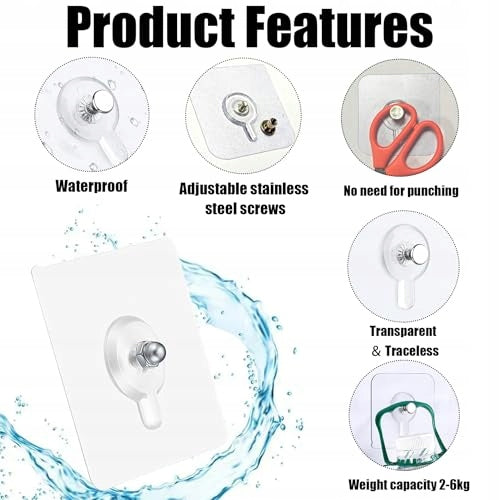 SELF-ADHESIVE HOOKS FOR TRANSPARENT PHOTOS WITHOUT DRILLING 50 PCS. Manufacturer code Bez marki