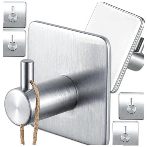 SELF-ADHESIVE HOOKS SILVER MINIMALIST SET OF 6 BATHROOM