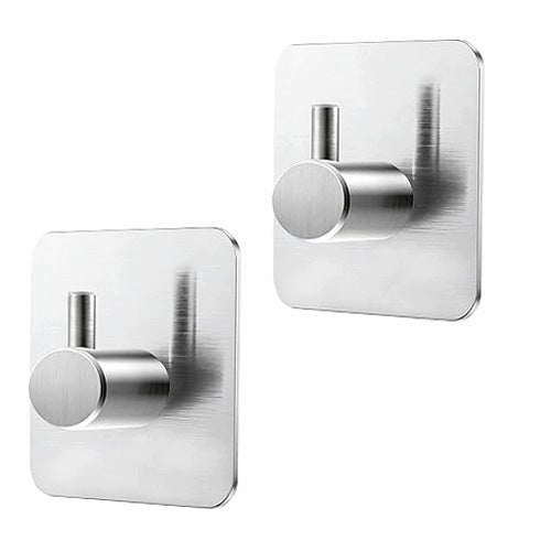 SELF-ADHESIVE HOOKS SILVER STAINLESS STEEL FOR APARTMENT 2 PCS