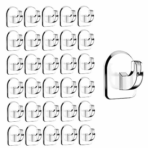 SELF ADHESIVE HOOKS TRANSPARENT ACRYLIC FOR WALL 30 PIECES METAL