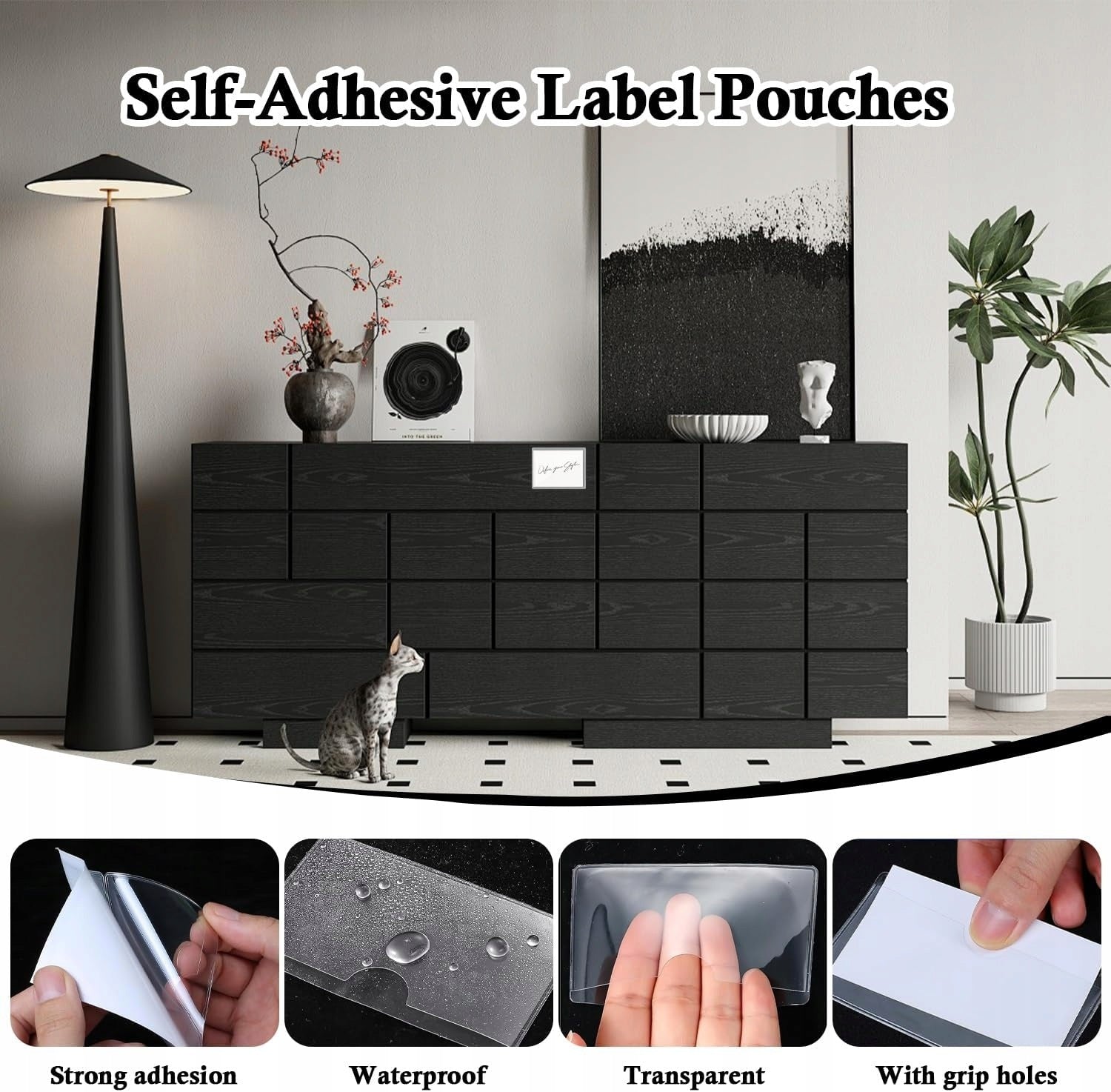 SELF-ADHESIVE LABEL HOLDERS 10X6 CM TRANSPARENT WATERPROOF Model Uchwyt na wizytówki 10x6 cm