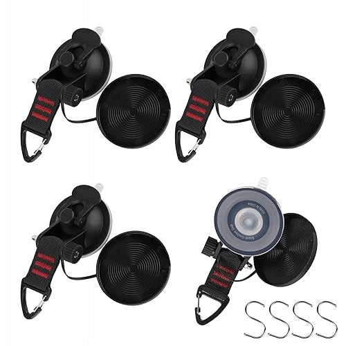 SELF ADHESIVE SUCTION CUPS TENT HOOKS CAMPING HOUSE 4 PCS STEEL