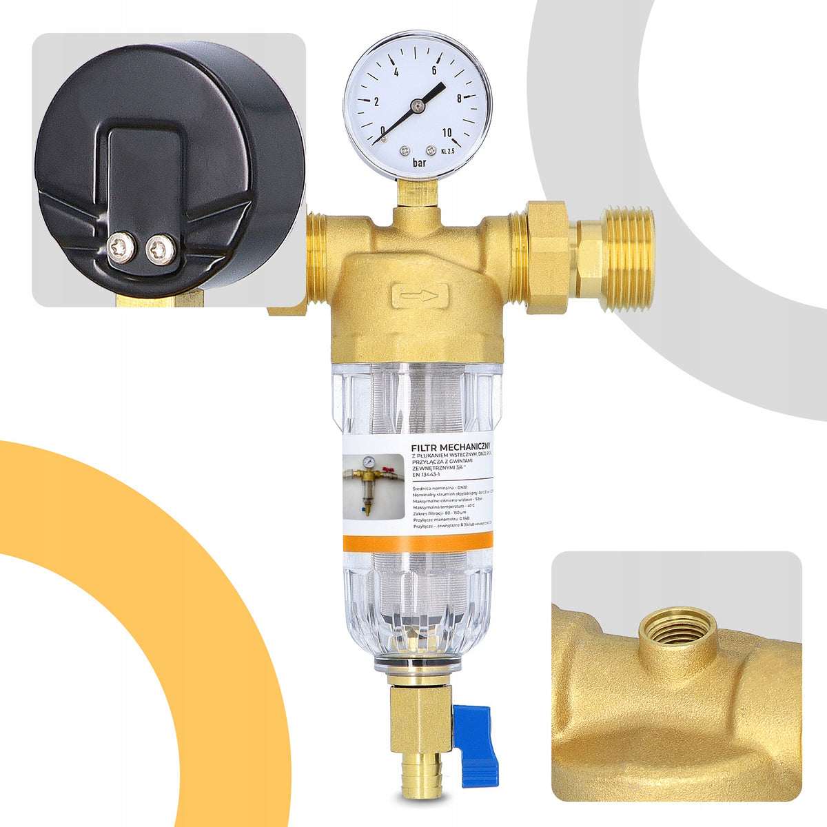 SELF-CLEANING WATER FILTER 1'' DN25 Pressure Gauge Valve REVERSE RINSING A9-T Manufacturer code SE010902043