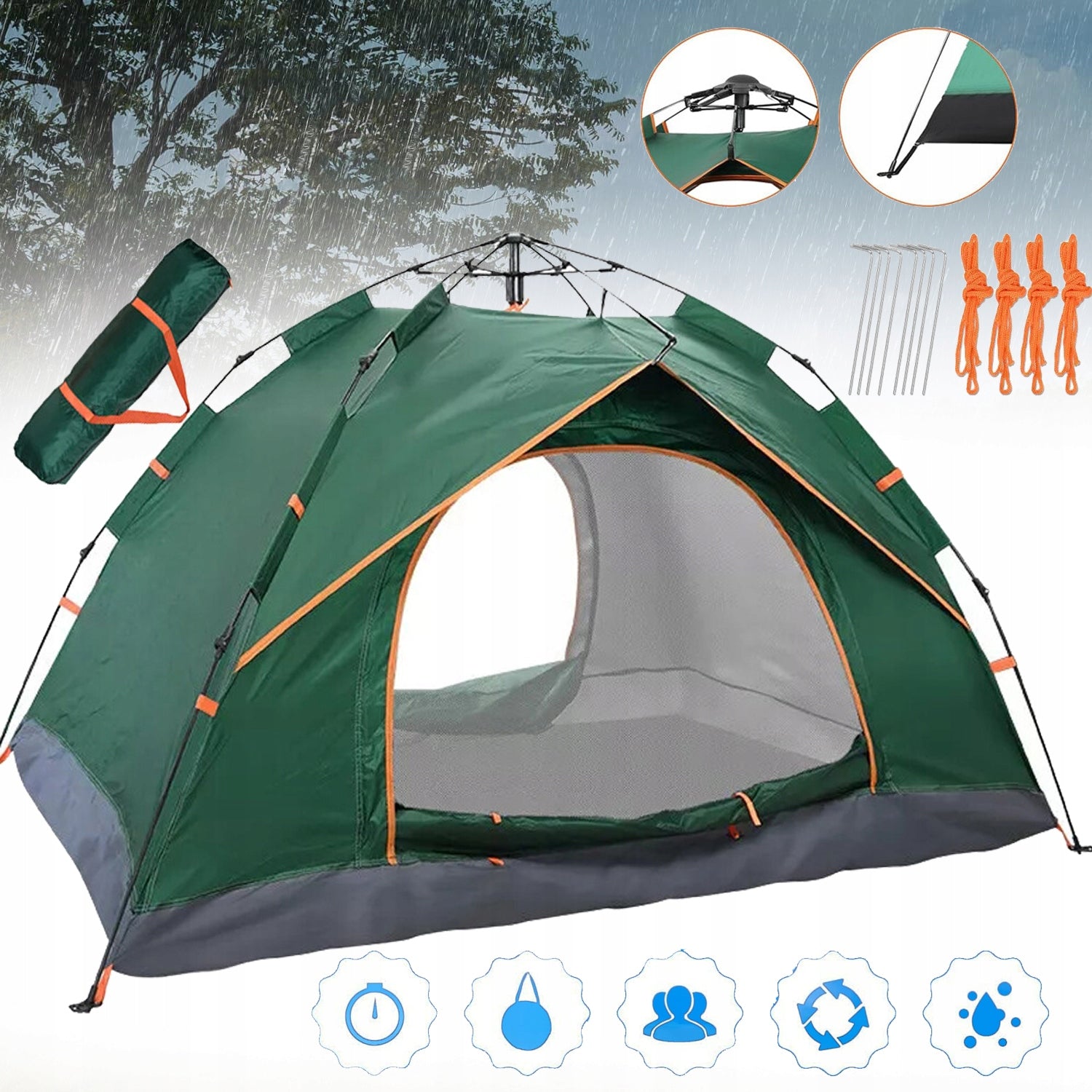 SELF-FOLDING CAMPING TENT FOR 2-3 PEOPLE WATERPROOF