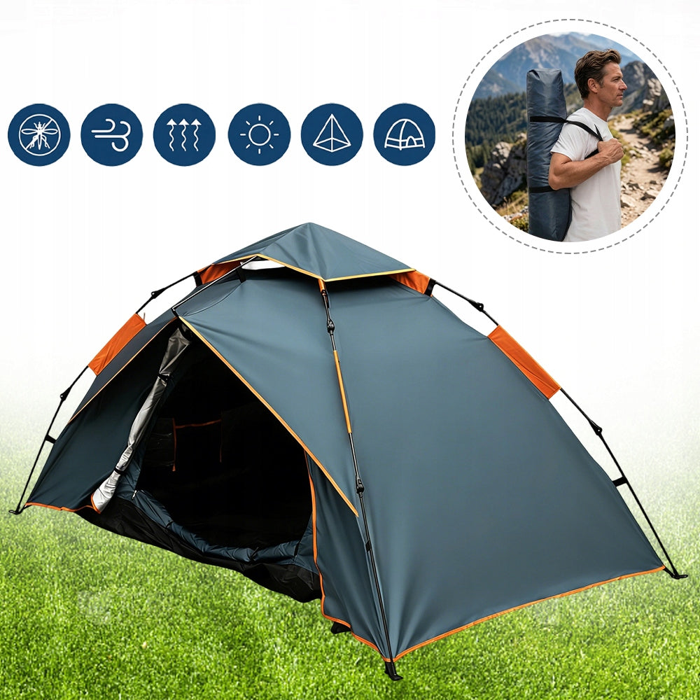 SELF-FOLDING TENT AUTOMATIC 2 PERSONS FOR CAMPING, HIKING Product weight with unit packaging 3 kg