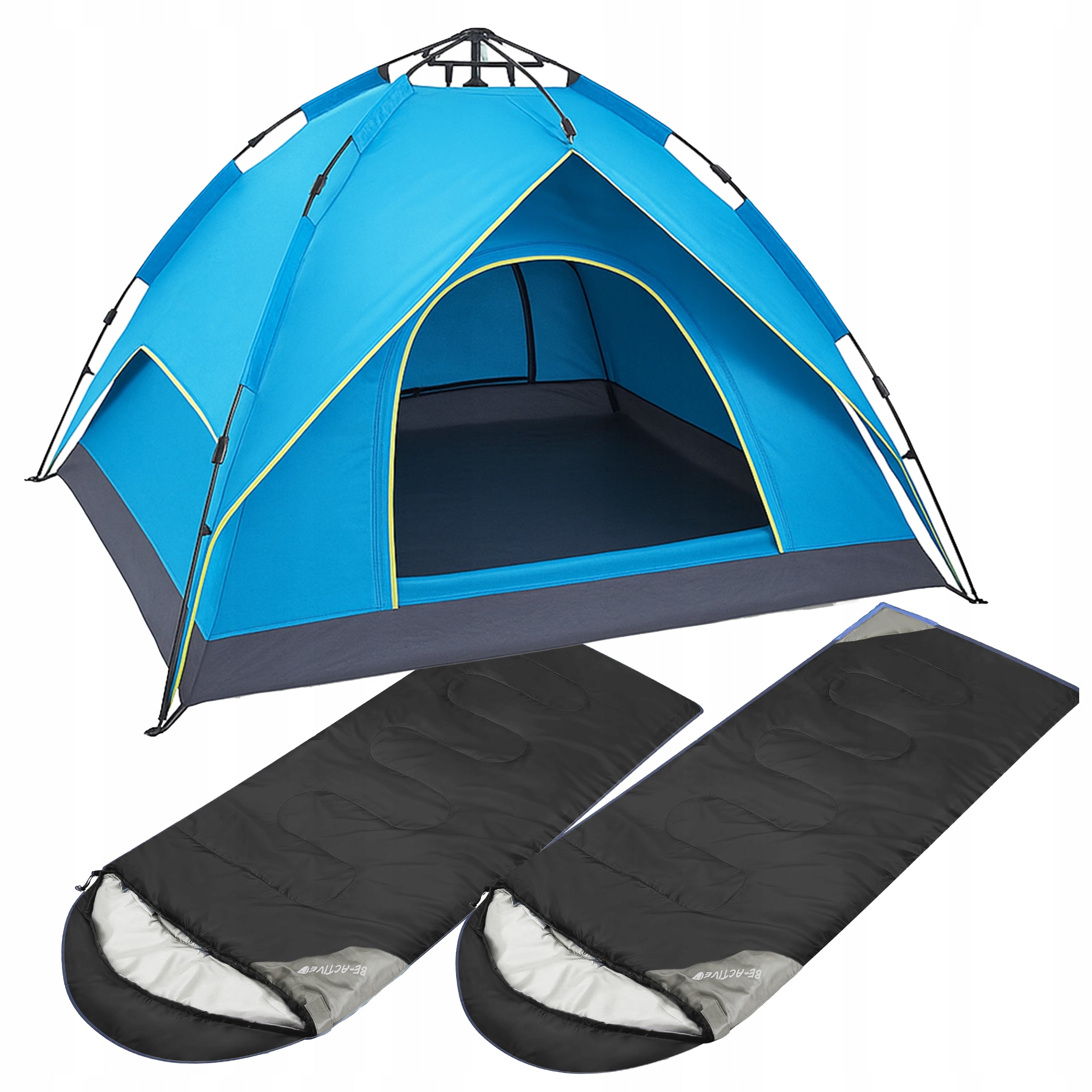 SELF-FOLDING TOURIST TENT 3 PERSON CAMPING 2X SLEEPING BAG SET