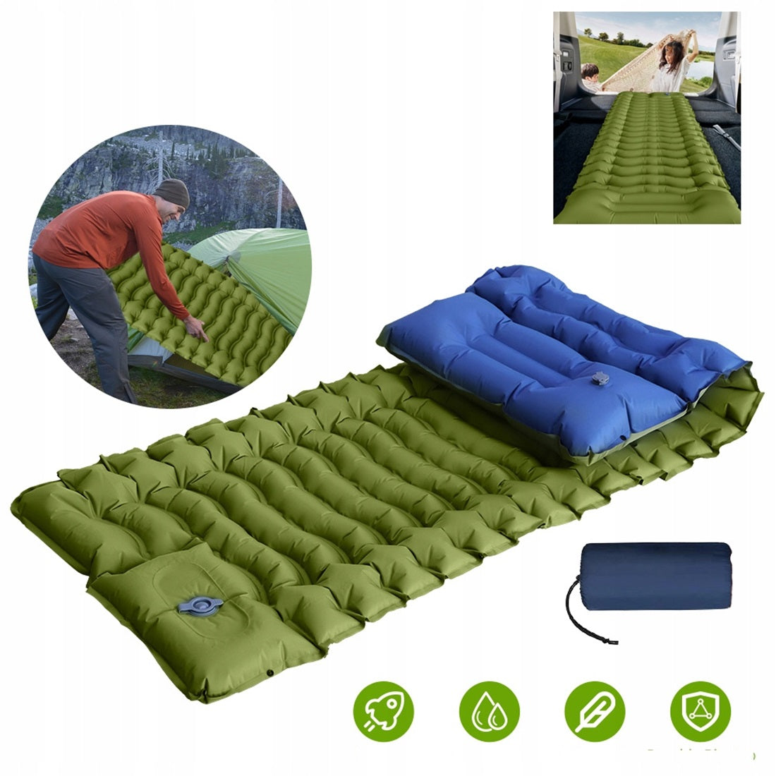 SELF-INFLATING HIKING MATTRESS 40D NYLON CAMPING 1 PERSON BLUE Packaging status original