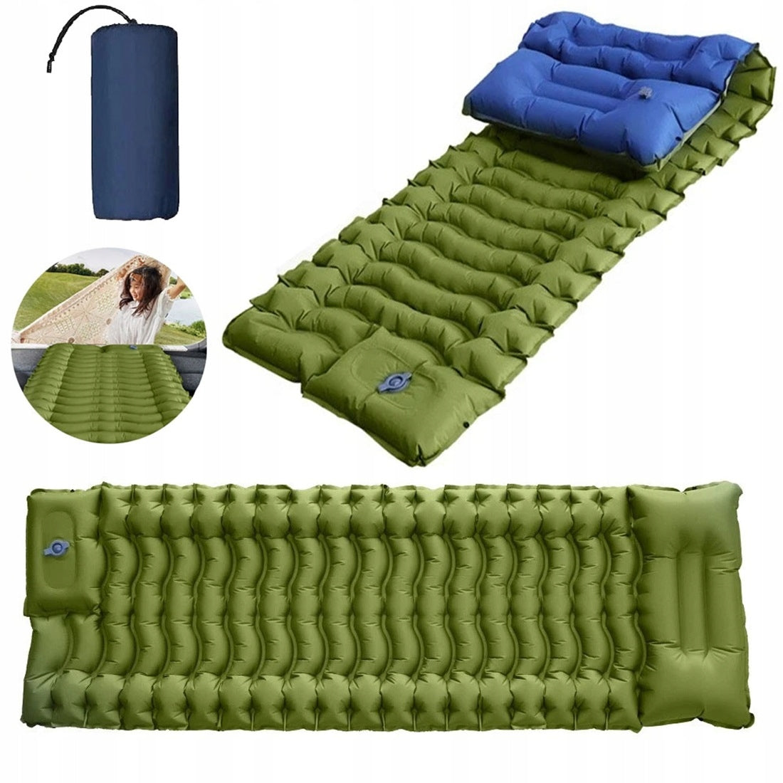 SELF-INFLATING HIKING MATTRESS 40D NYLON CAMPING 1 PERSON BLUE